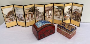 Decorative Asian Trinket Boxes and Small Decorative Screen