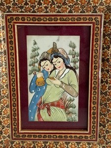 Vintage Framed Marquetry Framed Persian Art