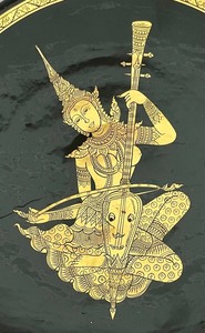 Gold and Black Wooden Plate from Thailand