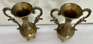 Pair of Petite Brass Double Handled Urns from Italy