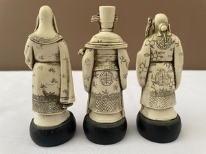 Three Chinese Resin Immortals on Wooden Stands