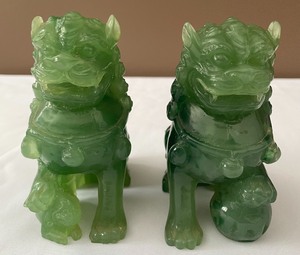 Pair of Faux Jade Chinese Dog Figurines