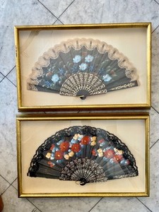 Two Fabulous Framed Floral Fans