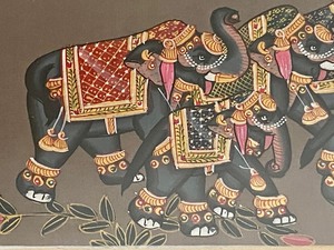 Two Pieces of Hand Painted Thai Elephant Themed Artwork