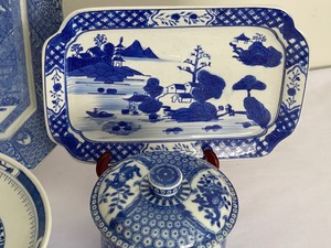 Four Pieces of Decorative Blue & White Asian Themed Dishes