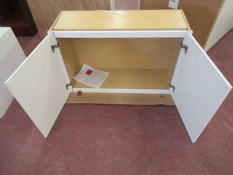 Hampton Assembled 36x23.5x12 in. Wall Bridge Kitchen Cabinet in Satin White. Cracked Front Top.