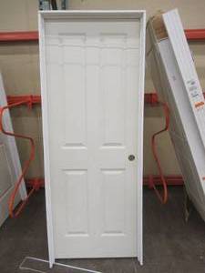 MMI 30 in. x 80 in. Smooth Carrara Left-Hand Solid Core Primed Molded Composite Single Prehung Interior Door. Slight Scratches. 4-panel, single bore.