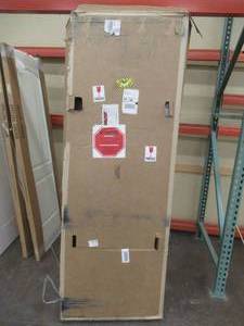 Pinecroft 48 in. x 80 in. Frosted Glass Fusion Frosted Choco Frame Aluminum Sliding Door - May be missing parts.