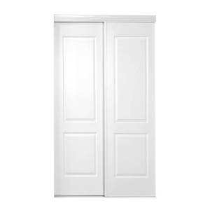 Truporte 47 in. x 80 in. 108 Series Primed 2 Panel Square Top Design Primed Composite MDF Bypass Sliding Door, 108-4780-BW.