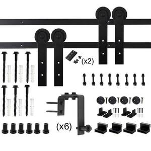 8 ft.96 in. Black Bypass Sliding Barn Hardware Track Kit for Double Wood Doors with Non-Routed Door Guide, GCM2880.
