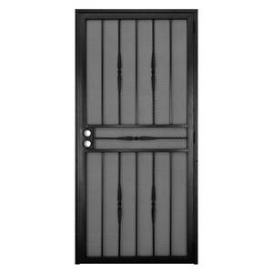 30 in. x 80 in. Cottage Rose Black Surface Mount Outswing Steel Security Door with Expanded Metal Screen.