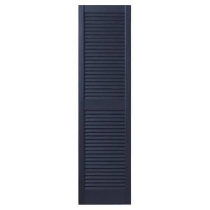 Ply Gem 15 in. x 55 in. Open Louvered Polypropylene Shutters Pair in Dark Navy (2).
