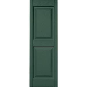 15 in. x 47 in. Raised Panel Vinyl Exterior Shutters Pair in #028 Forest Green.