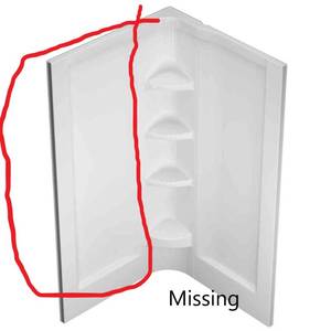 Cerise 78-12 in Tall. Direct-to-Stud Shower Wall in White. Missing 1 Wall. Crack on side top.