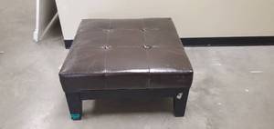 lot 612 image: Safaveigh Brown Leather-like Ottoman - Scuffed