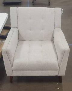 lot 634 image: Candace Mid-Century Modern Tufted Beige Fabric Armchair, 43013 - Left arm damaged.