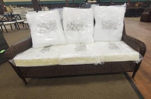 lot 651 image: Cambridge Brown Wicker Outdoor Sofa with Bare Cushions, 65-17148BS