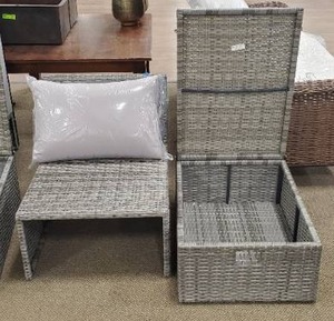 lot 655 image: Pramla Grey 2-Piece Outdoor Ottoman Settee, PAT7515B - Missing one cushion