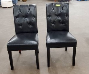 lot 702 image: Gentry Black Bonded Leather Tufted Dining Chairs (Set of 2) - Scratch & dent