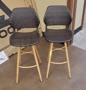 lot 713 image: Bianca Plastic Outdoor Bar Stool with Brown Wood Finish Metal Legs (2-Pack), 41288 - Scratch & dent