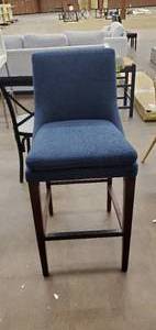 lot 716 image: Amazon Brand  Stone & Beam Elise Upholstered Barstool, 42.5H, Midnight Blue, Y1227-76cm-B-733-1