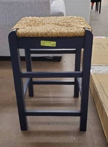 lot 724 image: Dorsey Midnight Blue Wood Backless Counter Stool with Rush Seat (16.54 in. W x 25.59 in. H), ST1809126-NMID - Scratch & dent