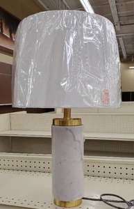 lot 752 image: Adams 23 in. WhiteBrass Marble Table Lamp, JYL5022A - Floor model, cracks and small chips in marble