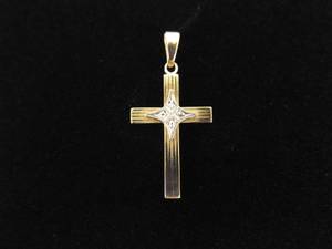 14K Yellow Gold Diamond Accented Cross Pendant