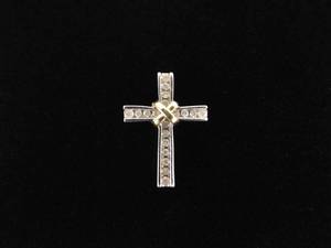 10K Yellow and White Gold 14 Ct Diamond Cross Pendant