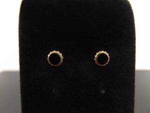 14K Yellow Gold Inlayed Black Onyx Post Earrings