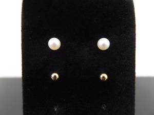 14K Yellow Gold Genuine Pearl Post, and Ball Post Earrings