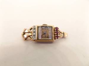 14k Rose Gold Ollendorf Diamond and Ruby Accented Watch (Approximately 8.6 Grams of Gold)