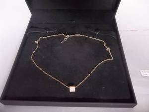 Necklace-Rose Gold Tone Chain With Floating Rhinestone Barrel