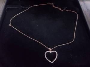 Necklace-Rose Gold Tone Chain With Rhinestone Heart