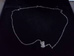 Necklace-Silver Tone Chain With Floating Rhinestone Barrel