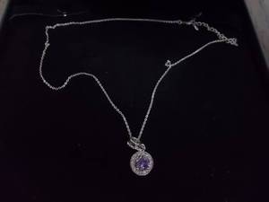 Necklace-Silver Tone Chain With Purple & Rhinestone Charm