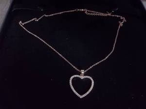 Necklace-Rose Gold Tone Chain With Rhinestone Heart