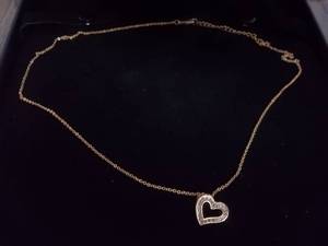 Necklace-Gold Tone Chain With Rhinestone Heart
