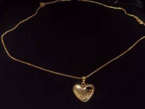 Necklace-Gold Tone Chain With Rhinestone Heart Charm