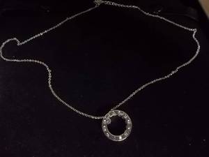 Necklace-Silver Tone Chain With Floating Rhinestone Charm