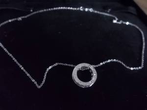 Necklace-Silver Tone Chain With Floating Rhinestone Charm