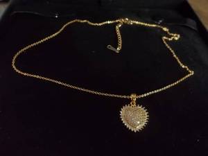 Necklace-Gold Tone Chain With Rhinestone Heart Charm