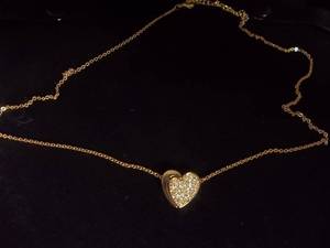 Necklace-Gold Tone Chain With Rhinestone Heart Charm