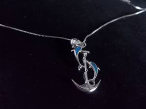 Necklace-Silver Tone Chain Marked 925 With Anchor & Dolphins Charm Marked 925