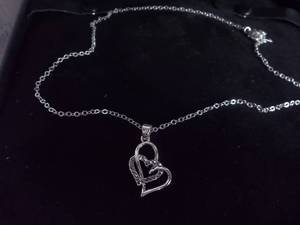 Necklace-Silver Tone Chain With Blue & Rhinestone Heart Charm