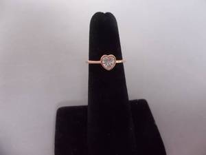 Ring-Rose Gold Tone Band With Dainty White Stone Heart Size 4-12