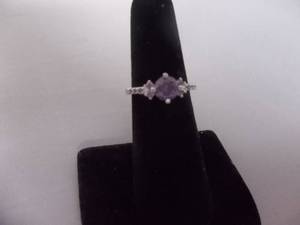 Ring-Silver Tone Band With Purple & White Stones Size 6