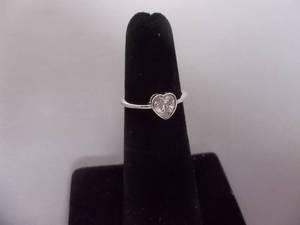 Ring-Silver Tone Band With Dainty White Stone Heart Size 4-12