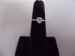 Ring-Silver Tone Band With Dainty White Stone Heart Size 5