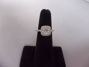 Ring-Silver Tone Band With Large White Center Stone Size 5